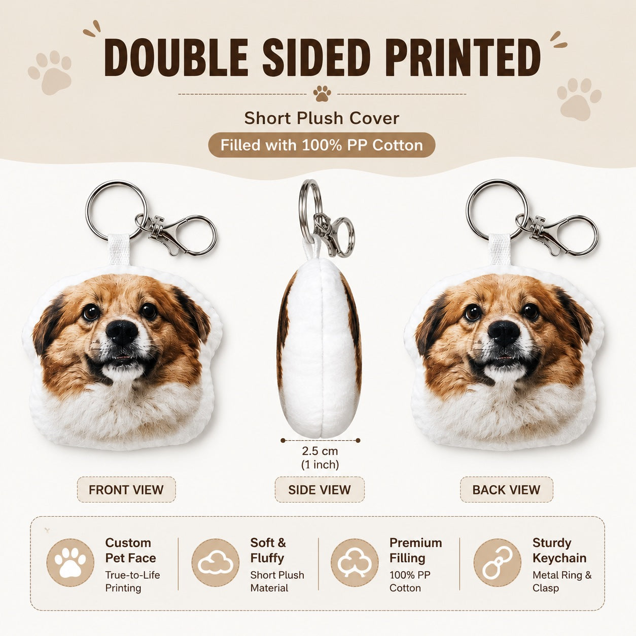 Custom Pet Photo Plush Keychain
