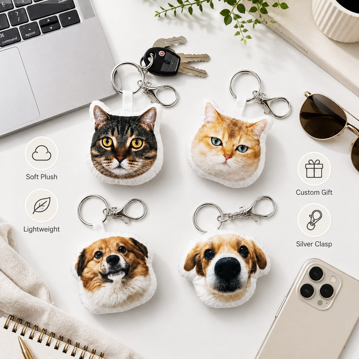 Custom Pet Photo Plush Keychain