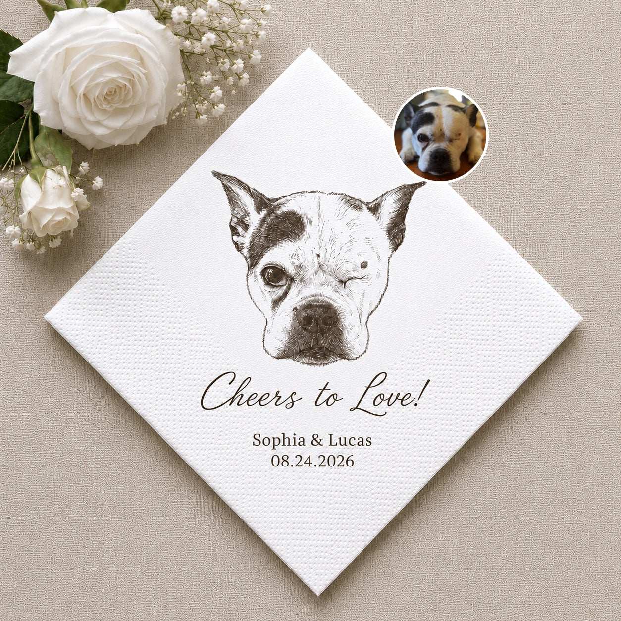 Personalized Pet Wedding Napkins — Custom Photo & Text | Cocktail Napkins