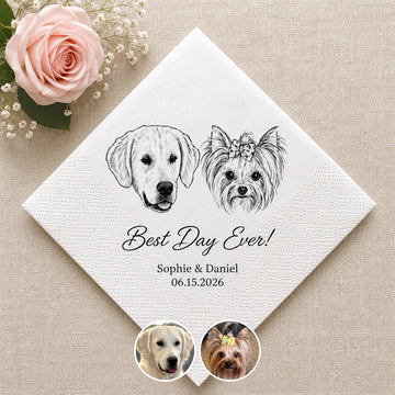 Personalized Pet Wedding Napkins — Custom Photo & Text | Cocktail Napkins