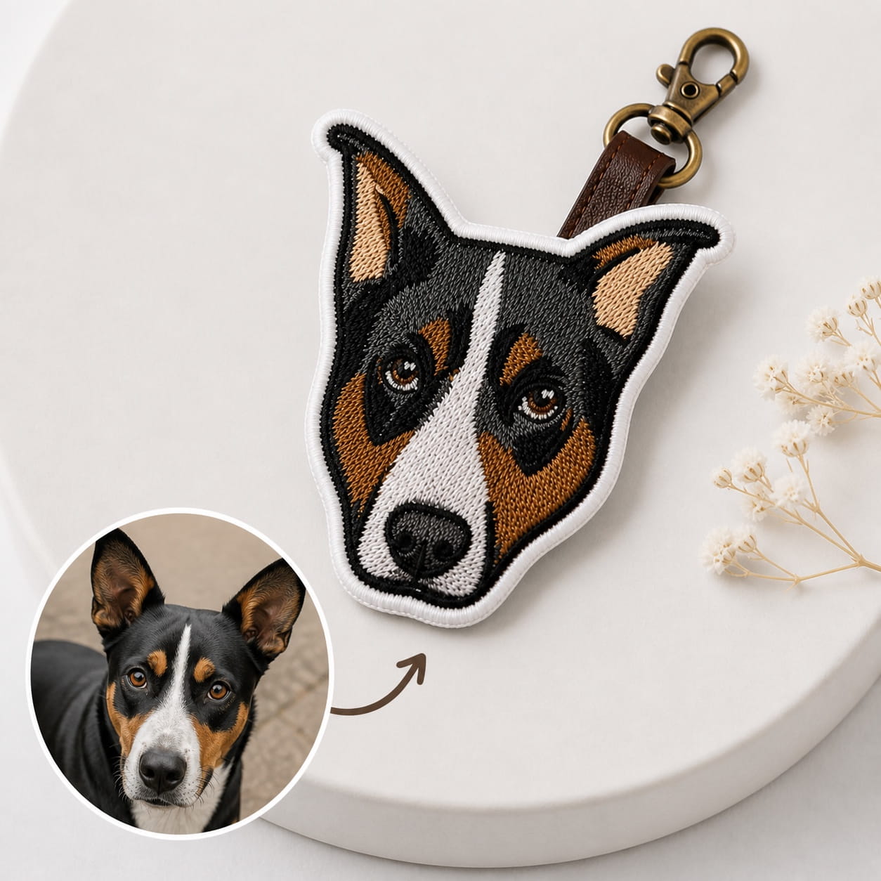 Custom Pet Embroidered Keychain, Dog Face Keychain, Personalized Pet Portrait, Tatami Embroidery Tag, Memorial Gift for Dog Lovers