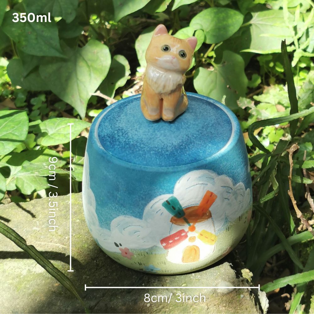 Handmade Pet Urn for Ashes – Ceramic Keepsake Urns with 3D Pet Figurine Lid, Personalized Dog or Cat Memorial Jar