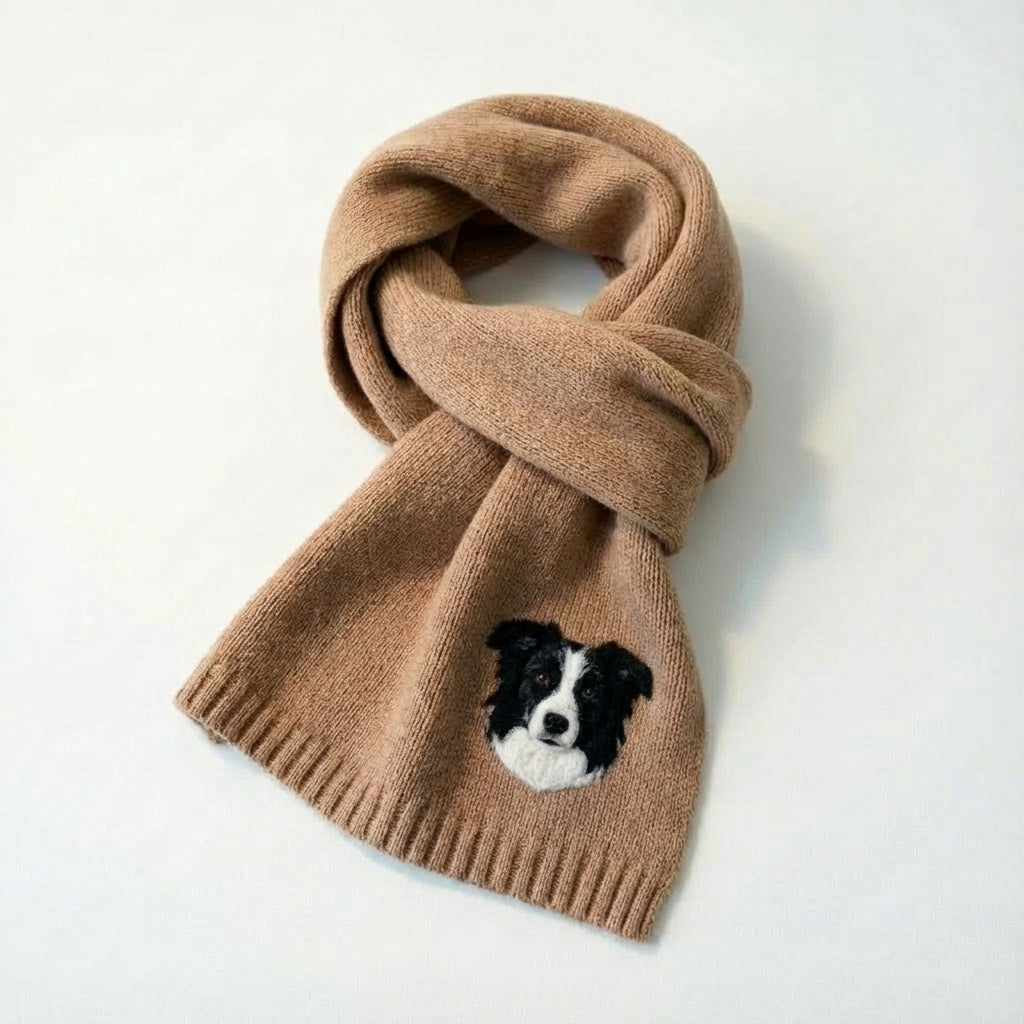 🧣 Custom Pet Portrait Knit Scarf – Cozy Personalized Scarf for Pet Lovers