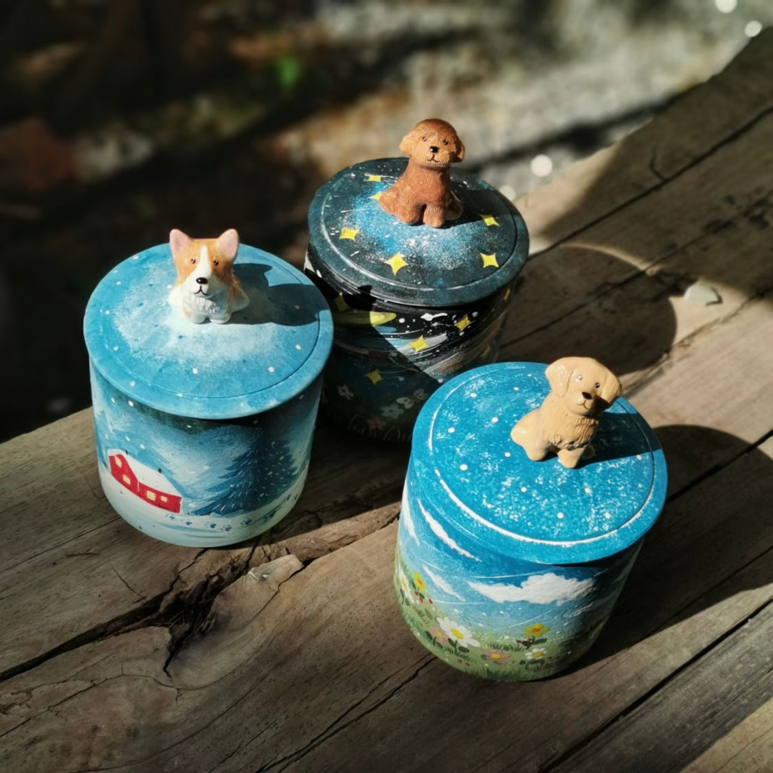 Handmade Pet Urn for Ashes – Ceramic Keepsake Urns with 3D Pet Figurine Lid, Personalized Dog or Cat Memorial Jar
