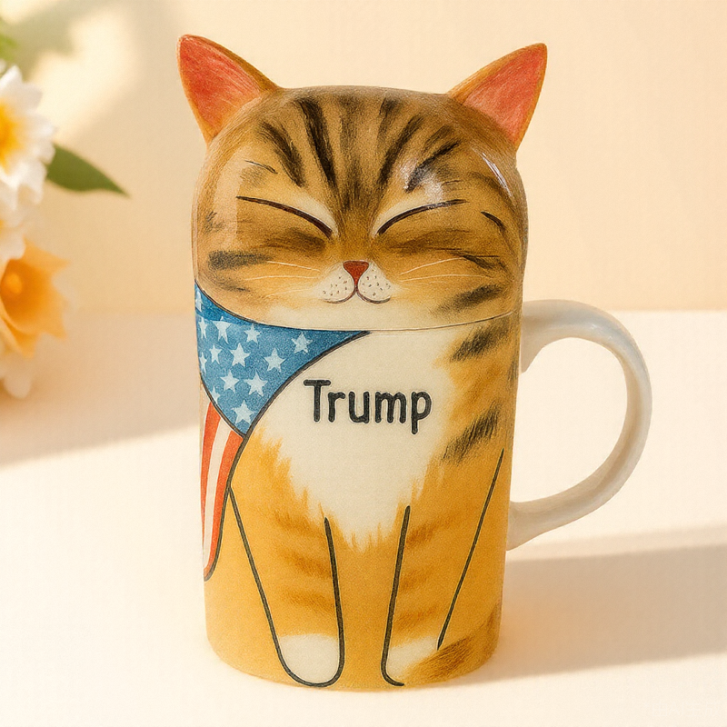 Creative Ceramic Cat Urn with Decorative Elements – Pet Memorial Jar with Scarf, Flag or Floral Wreath – Unique Cat Ashes Keepsake