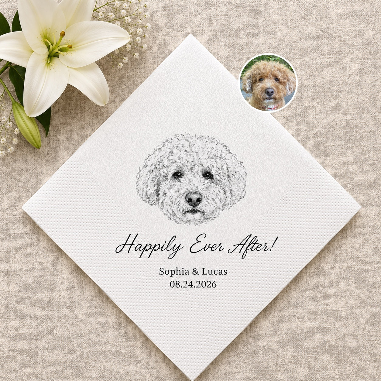 Personalized Pet Wedding Napkins — Custom Photo & Text | Cocktail Napkins