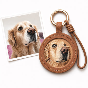Custom Leather Pet Portrait Keychain – Handmade Embossed Pet Memorial Keyring