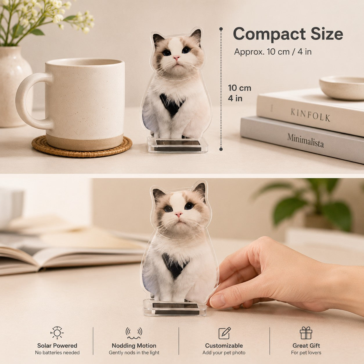 Personalized Solar-Powered Pet Bobble Figurine – Custom Acrylic Pet Photo Desk Ornament