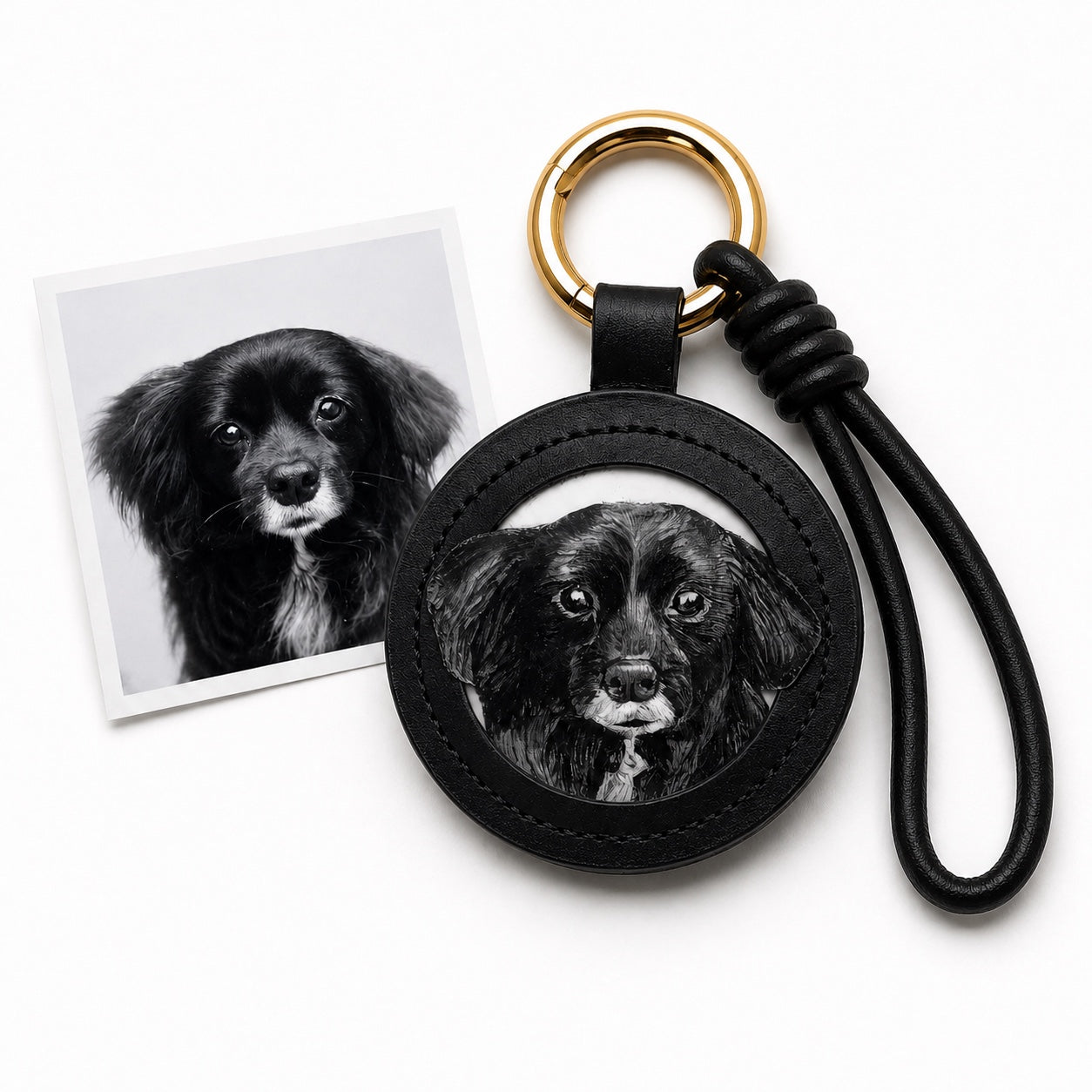 Custom Leather Pet Portrait Keychain – Handmade Embossed Pet Memorial Keyring