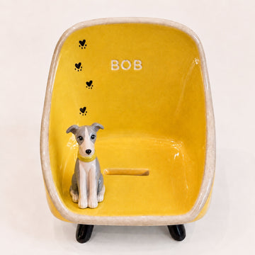 Personalized Ceramic Phone Stand with Custom Pet Figurine – Handmade Pet Lover Gift, Desk Phone Holder, Custom Name Ceramic Stand