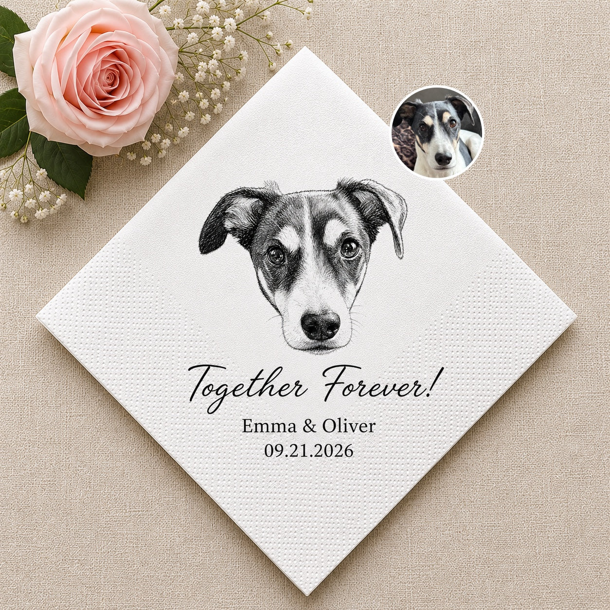 Personalized Pet Wedding Napkins — Custom Photo & Text | Cocktail Napkins
