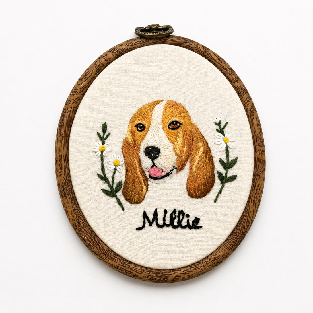 Personalized Pet Portrait Embroidery Frame – Handmade Custom Pet Wall Art