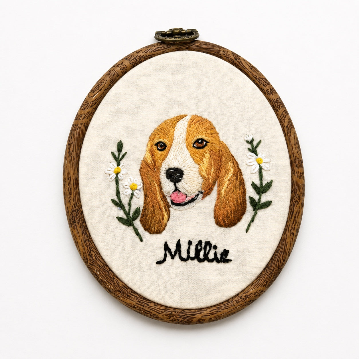 Personalized Pet Portrait Embroidery Frame – Handmade Custom Pet Wall Art