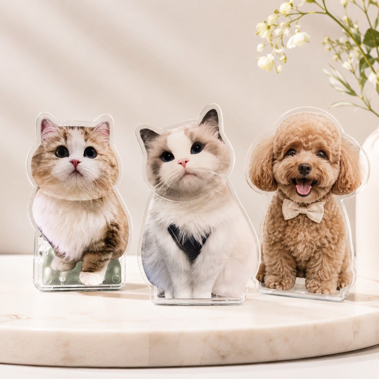 Personalized Solar-Powered Pet Bobble Figurine – Custom Acrylic Pet Photo Desk Ornament