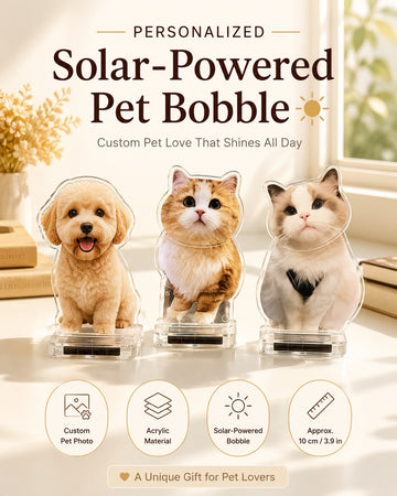 Personalized Solar-Powered Pet Bobble Figurine – Custom Acrylic Pet Photo Desk Ornament