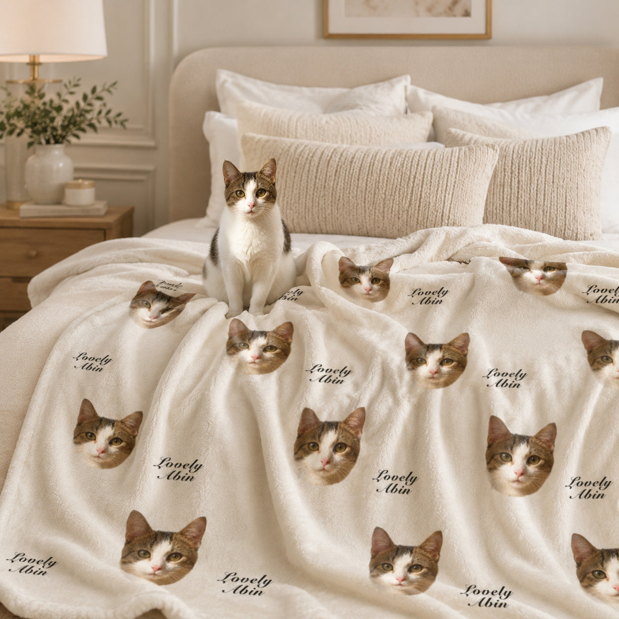 Custom Pet Face Blanket with Name – Personalized Dog Photo Blanket, Soft Velvet Pet Keepsake Gift