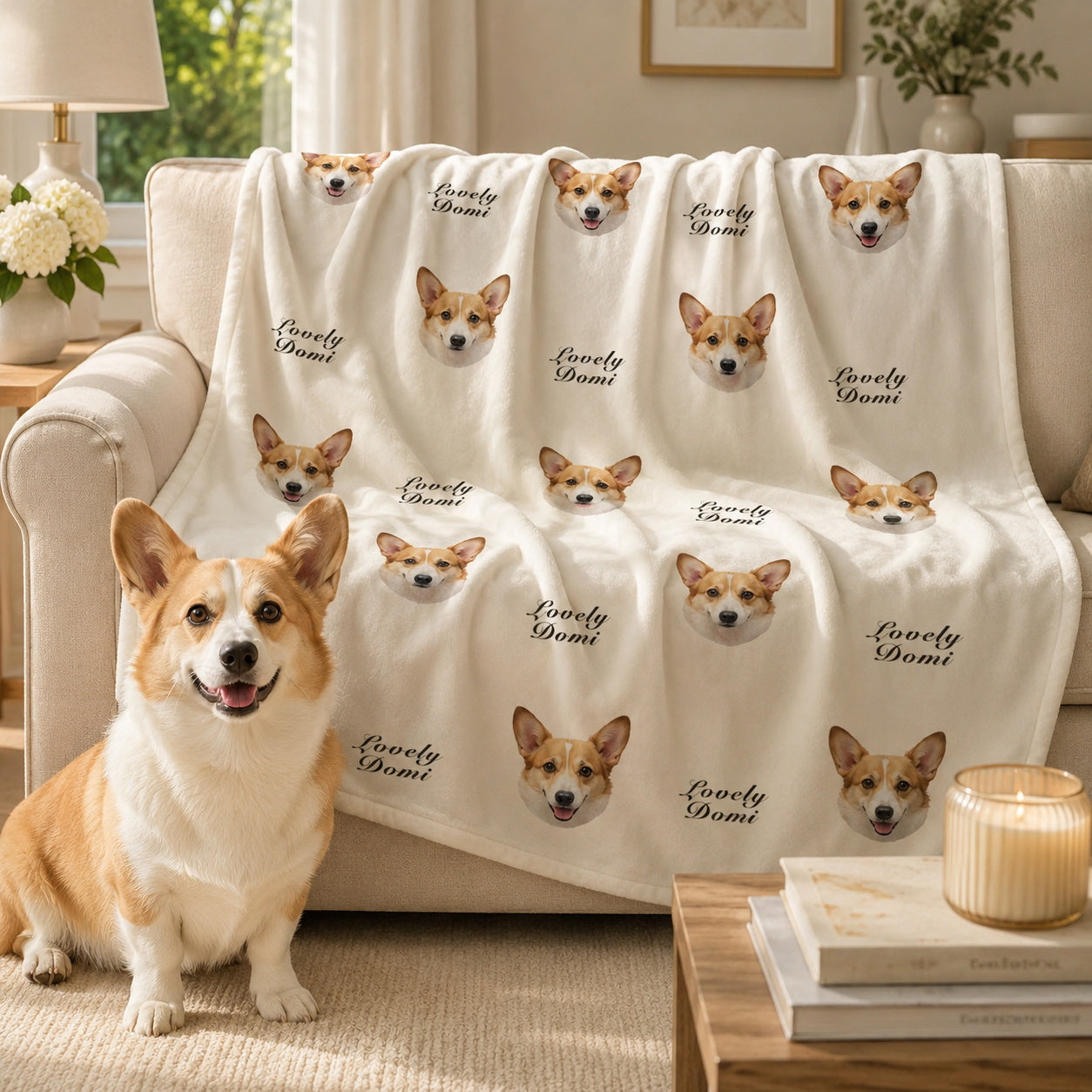 Custom Pet Face Blanket with Name – Personalized Dog Photo Blanket, Soft Velvet Pet Keepsake Gift
