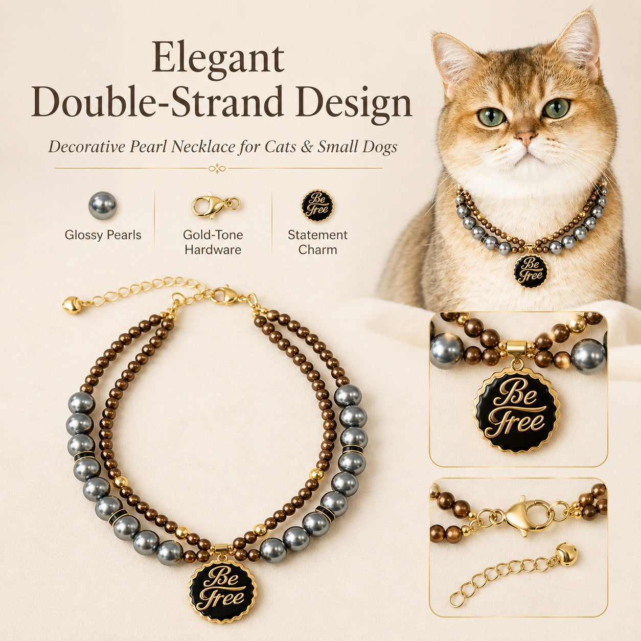 Decorative Faux Pearl Pet Necklace for Cats & Small Dogs – Adjustable Lightweight Pet Jewelry
