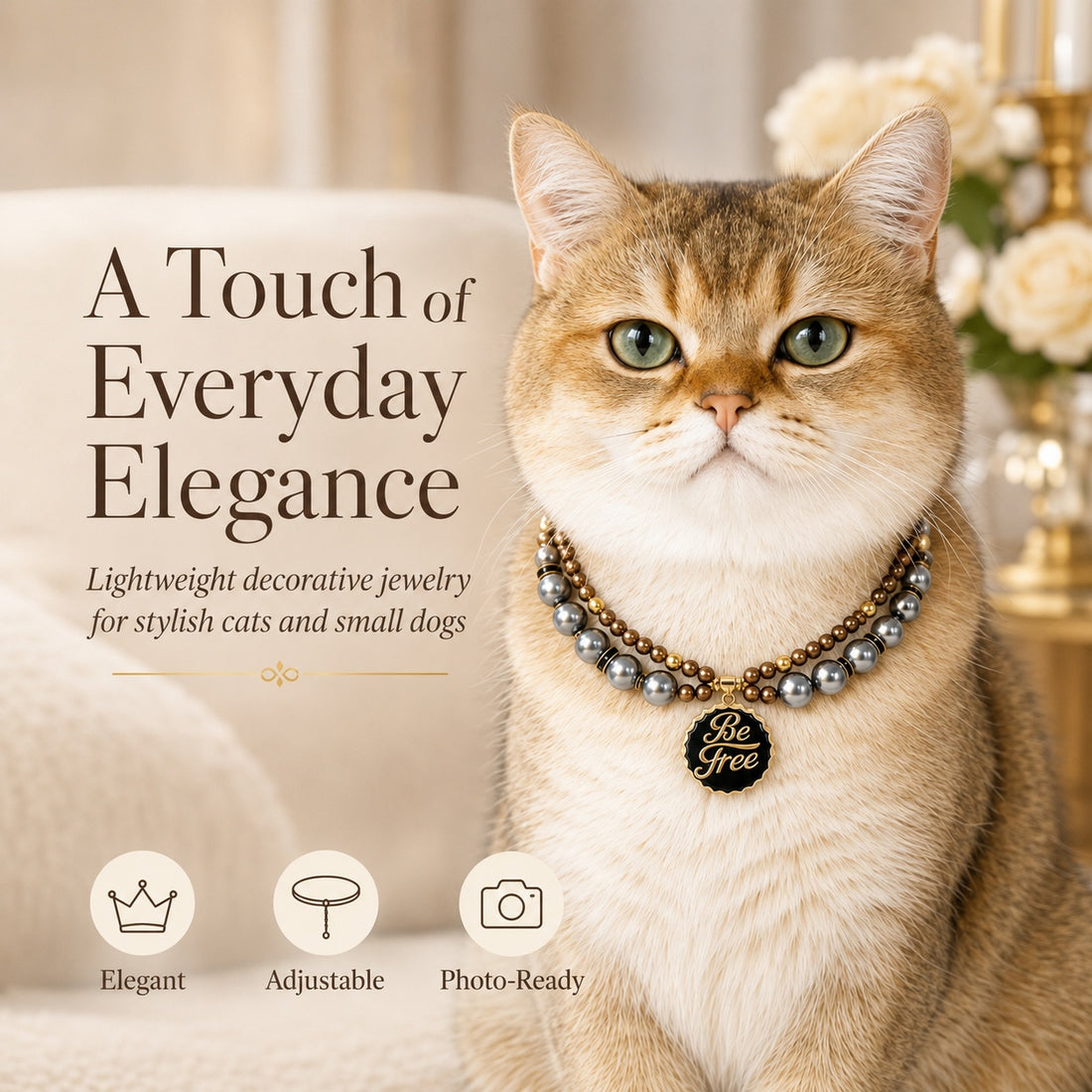 Decorative Faux Pearl Pet Necklace for Cats & Small Dogs – Adjustable Lightweight Pet Jewelry