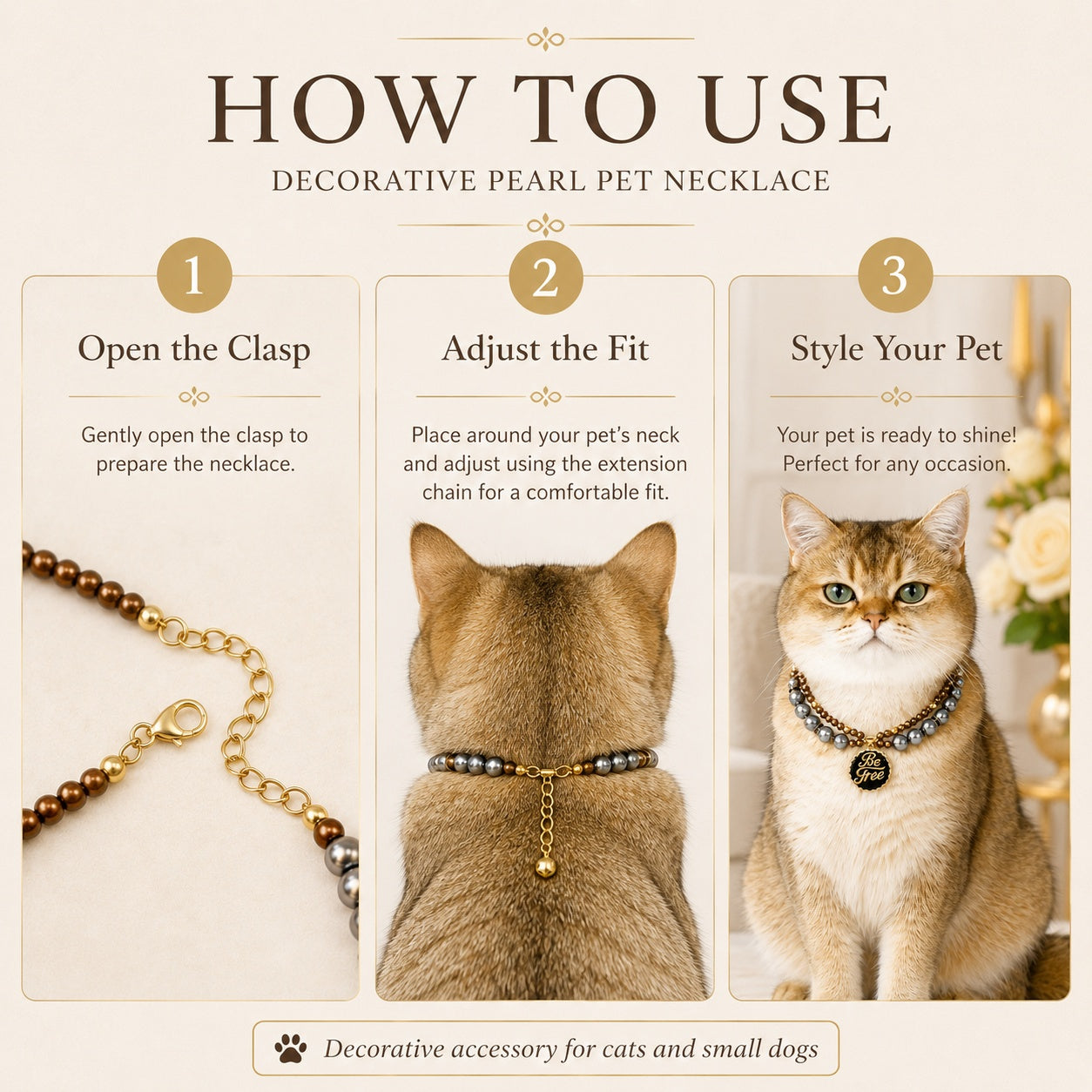 Decorative Faux Pearl Pet Necklace for Cats & Small Dogs – Adjustable Lightweight Pet Jewelry