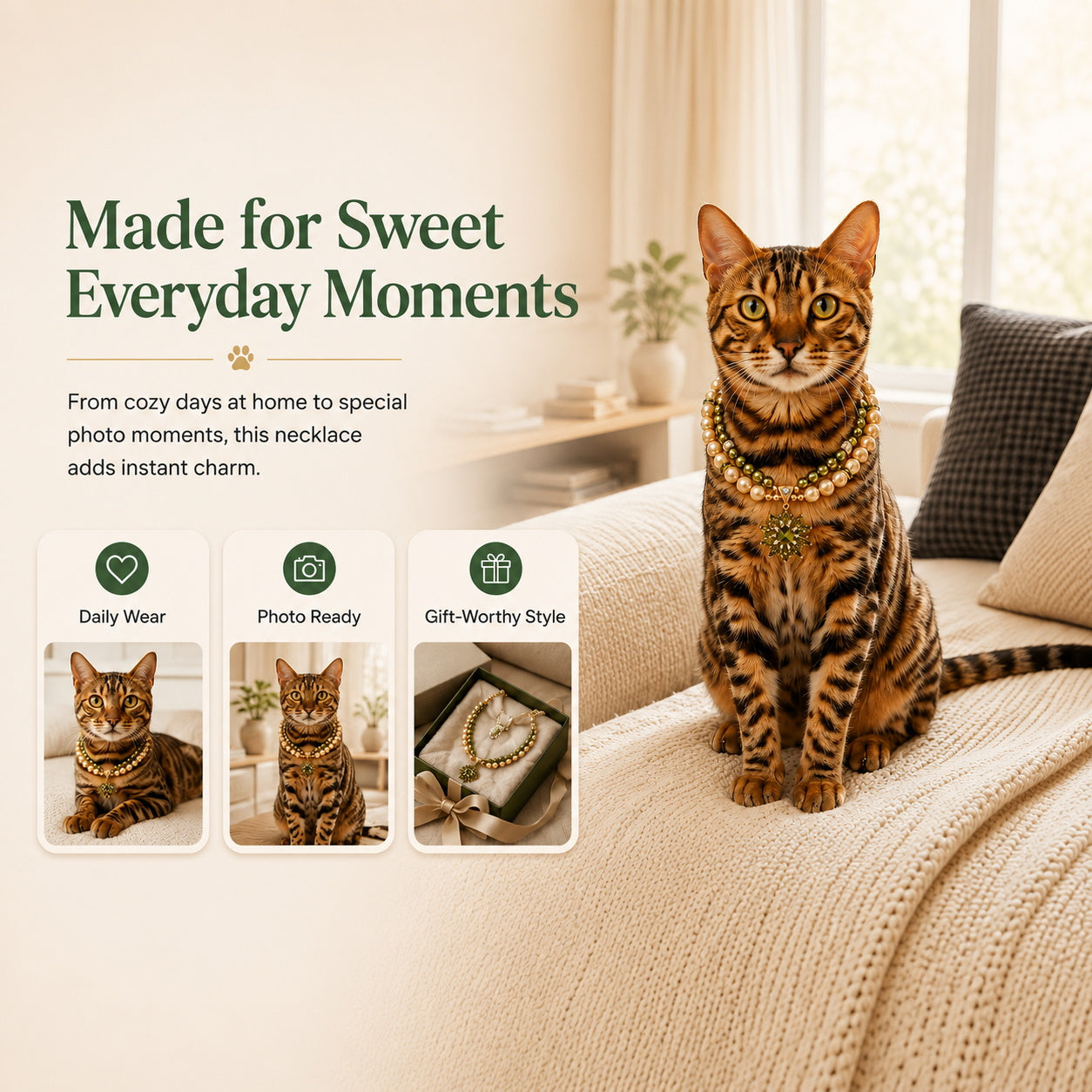 Elegant Pearl & Zircon Pet Necklace Gift for Cats and Small Dogs
