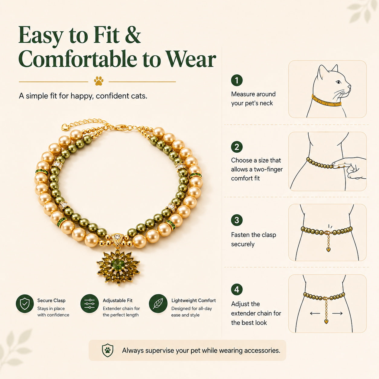 Elegant Pearl & Zircon Pet Necklace Gift for Cats and Small Dogs