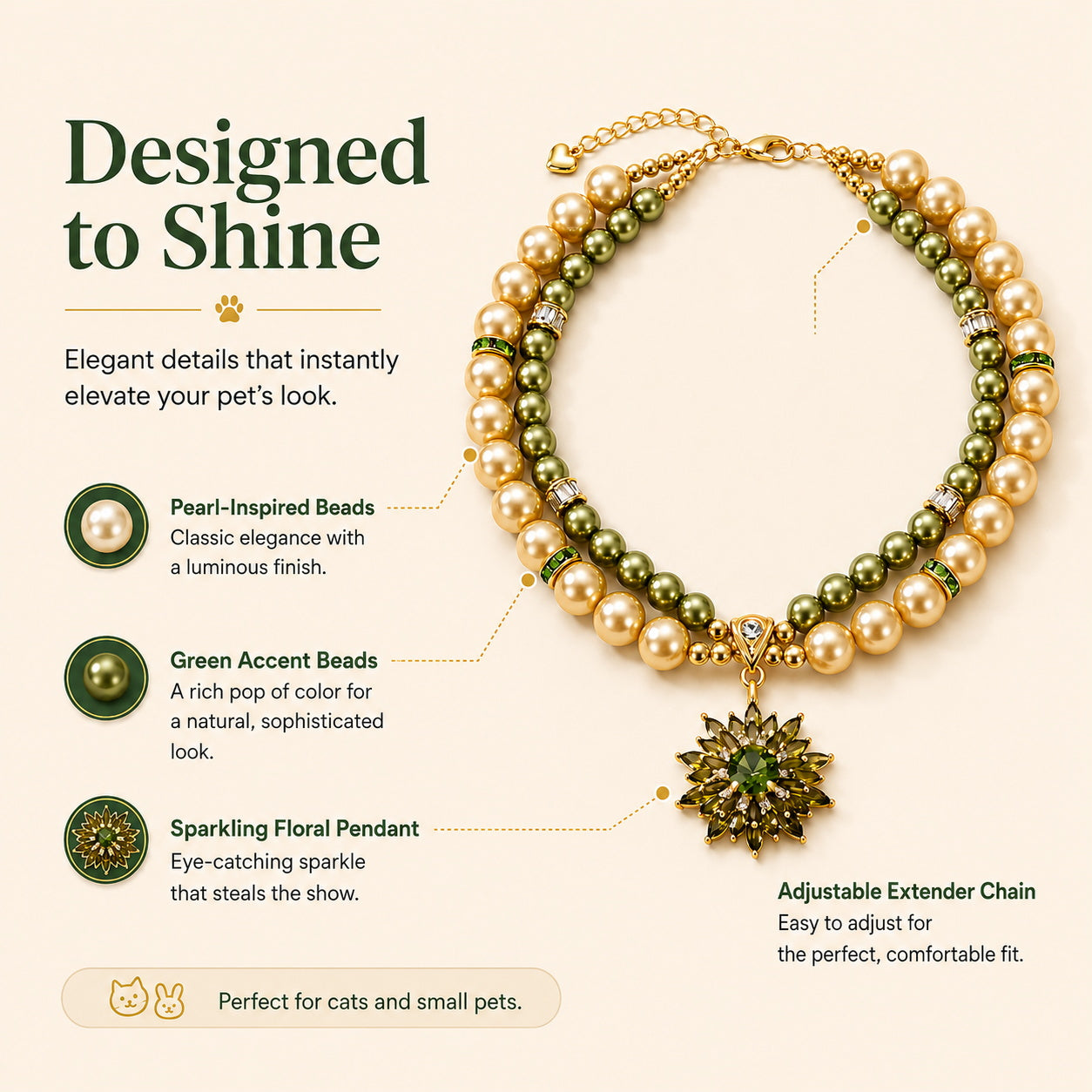 Elegant Pearl & Zircon Pet Necklace Gift for Cats and Small Dogs