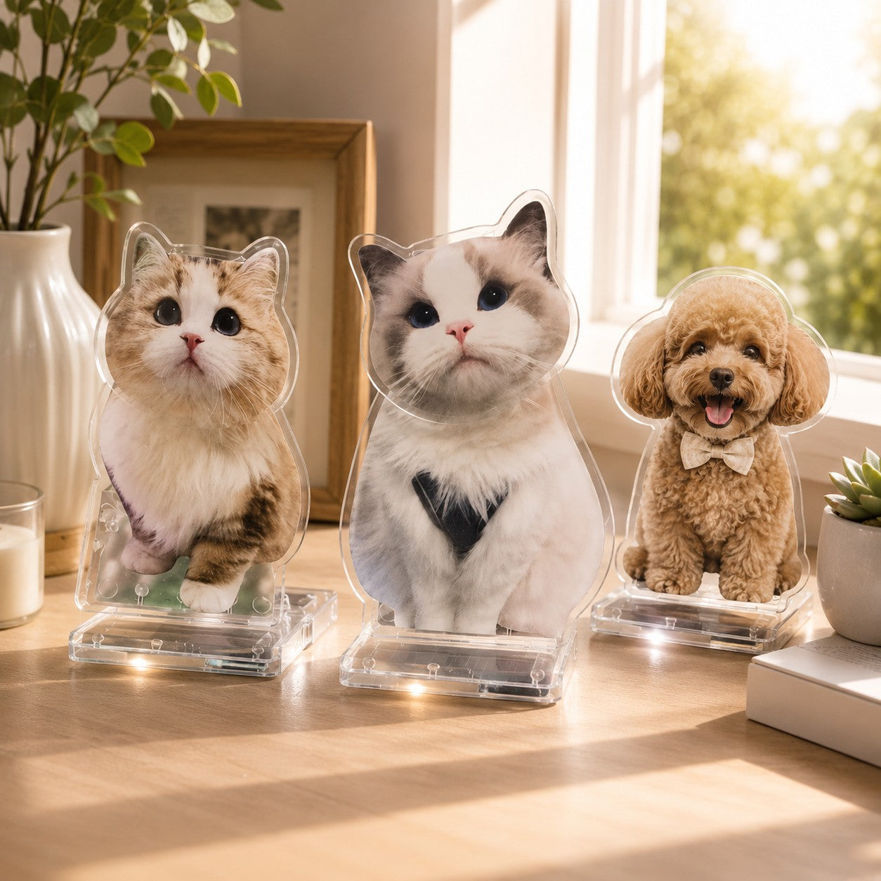 Personalized Solar-Powered Pet Bobble Figurine – Custom Acrylic Pet Photo Desk Ornament